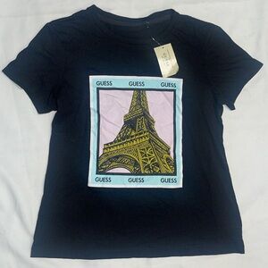 New Guess Paris Eiffel Tower Logo t shirt tee black S